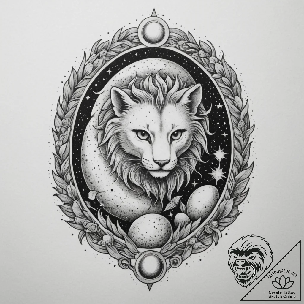 Tattoo sketch a zodiac animal emerging from a... - tattoo sketch (№1755590176_0, 19.08.2025 07:56) — tattoovalue.net