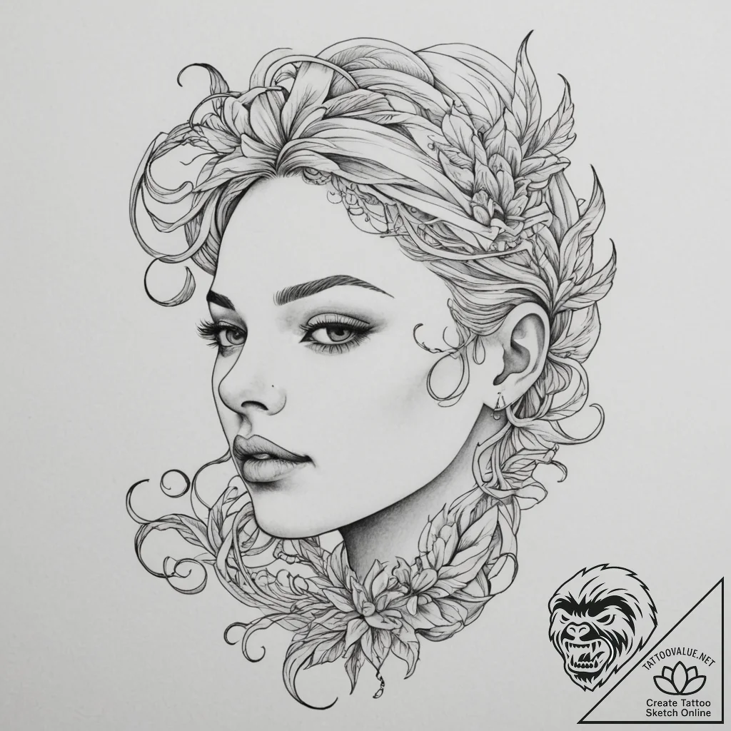 A single continuous line drawing of a face, t... - tattoo sketch (№1755590767_0, 19.08.2025 08:06) — tattoovalue.net