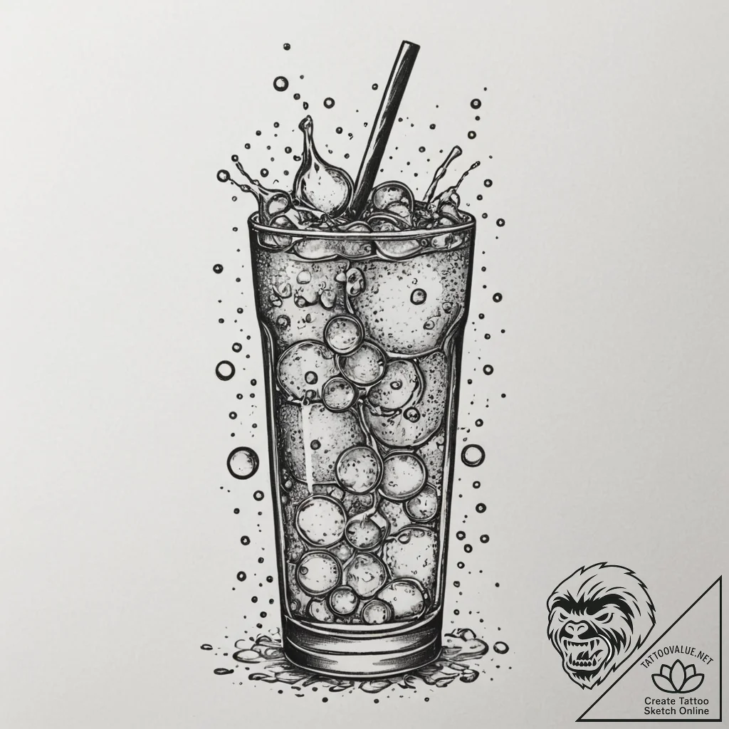 A close-up of the carbonation bubbles rising... - tattoo sketch (№1755591164_0, 19.08.2025 08:12) — tattoovalue.net