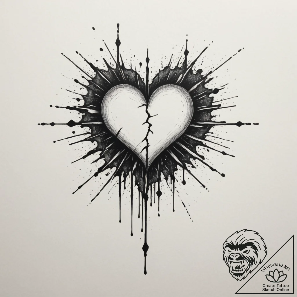 Tattoo design a stylized pixelated heart brea... - tattoo sketch (№1755591361_0, 19.08.2025 08:16) — tattoovalue.net