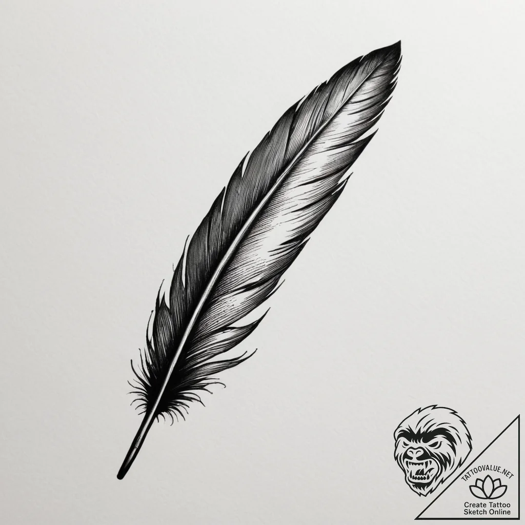 A single raven feather, ink illustration for... - tattoo sketch (№1755591759_0, 19.08.2025 08:22) — tattoovalue.net
