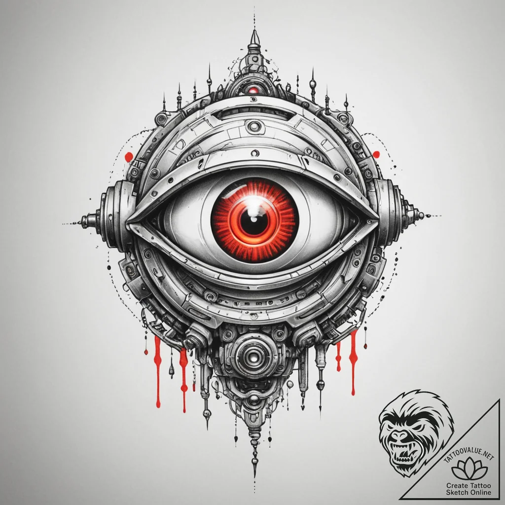 Tattoo sketch a robot's eye with a red glow a... - tattoo sketch (№1755593748_0, 19.08.2025 08:55) — tattoovalue.net