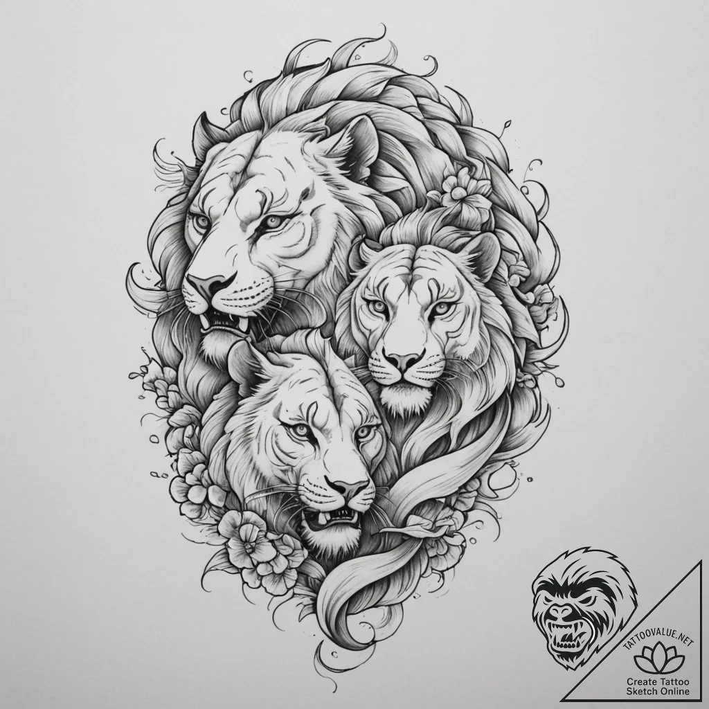 Tattoo sketch a powerful image of a lion and... - tattoo sketch (№1755595131_0, 19.08.2025 09:18) — tattoovalue.net