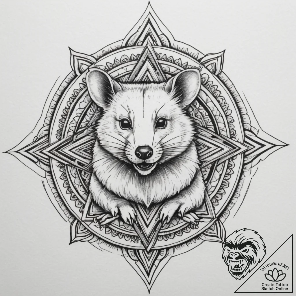 Possum, tattoo sketch design, on a clean whit... - tattoo sketch (№1755595725_0, 19.08.2025 09:28) — tattoovalue.net