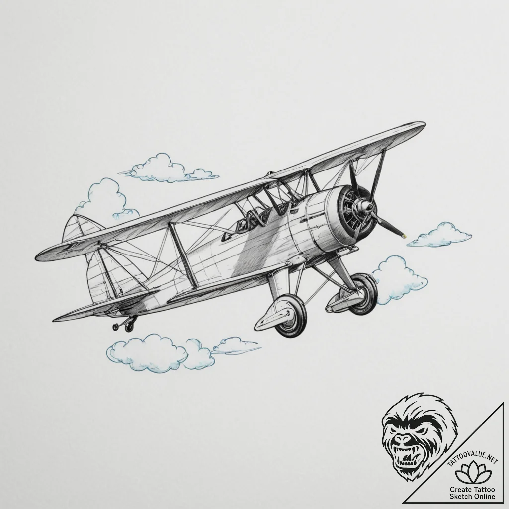 A biplane doing aerobatics against a clear bl... - tattoo sketch (№1755596121_0, 19.08.2025 09:35) — tattoovalue.net