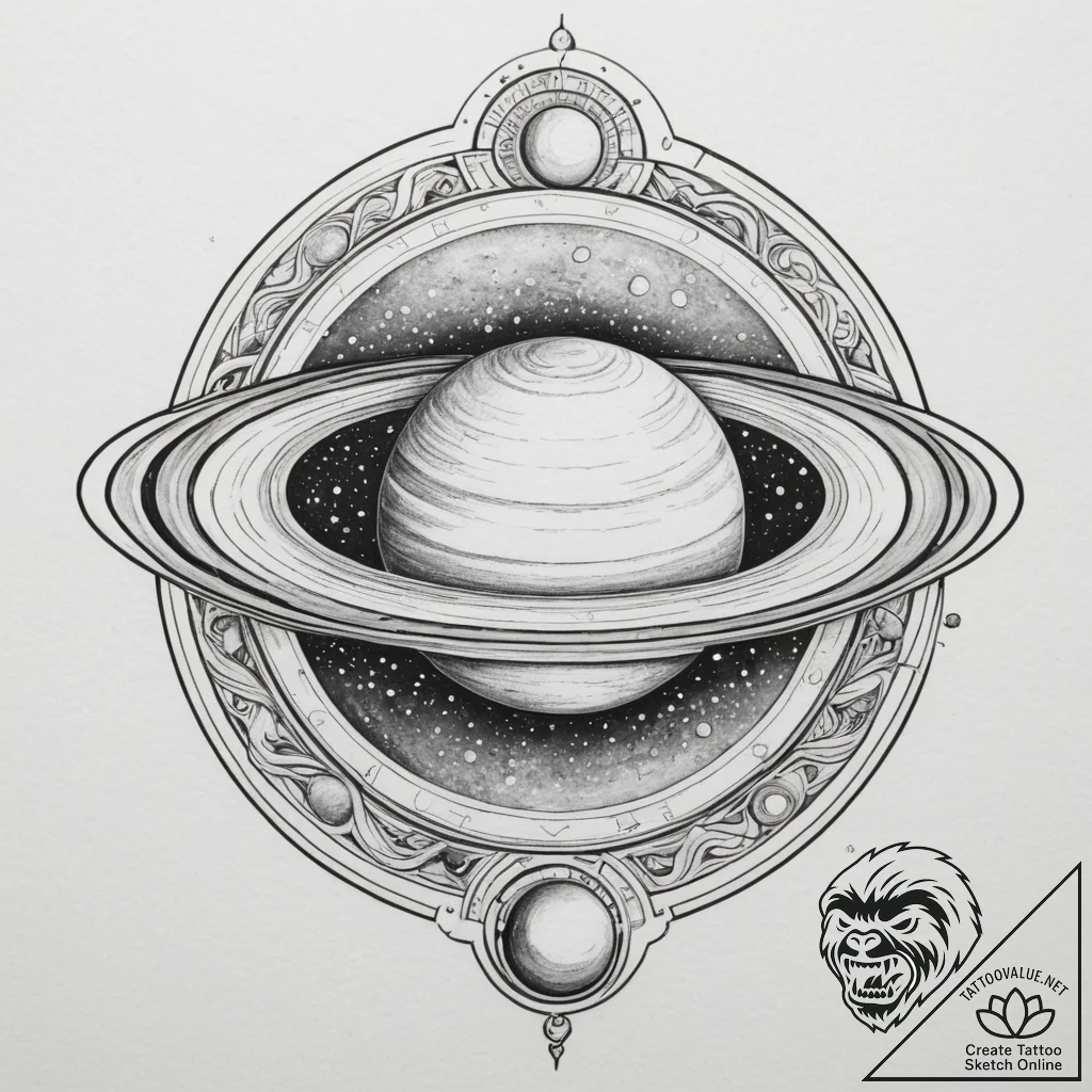Saturn (planet), ink illustration for tattoo,... - tattoo sketch (№1755596318_0, 19.08.2025 09:38) — tattoovalue.net