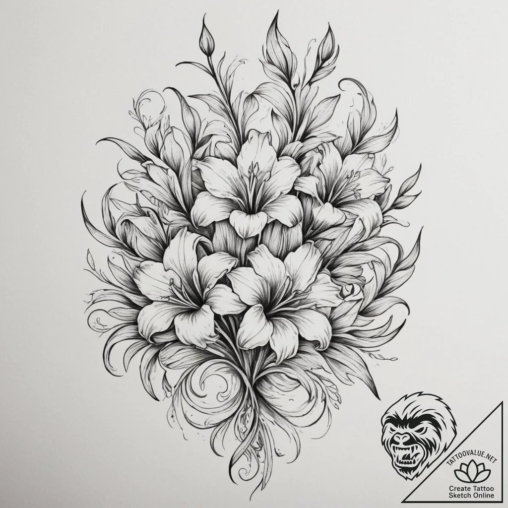 Gladiolus, tattoo flash sheet design, muted c... - tattoo sketch (№1755596517_0, 19.08.2025 09:41) — tattoovalue.net