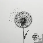 Tattoo design a dandelion with seeds blowing… – tattoo sketch (№1755596913_0, 19.08.2025 09:48) — tattoovalue.net