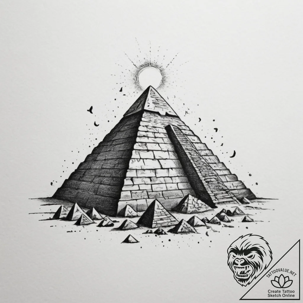 Tattoo design an ancient pyramid with glowing... - tattoo sketch (№1755597112_0, 19.08.2025 09:51) — tattoovalue.net