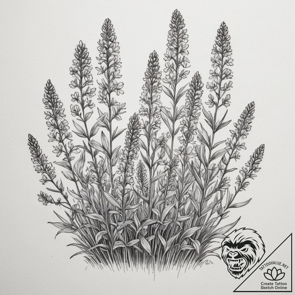 A field of bluebonnets in texas., tattoo line... - tattoo sketch (№1755597310_0, 19.08.2025 09:55) — tattoovalue.net