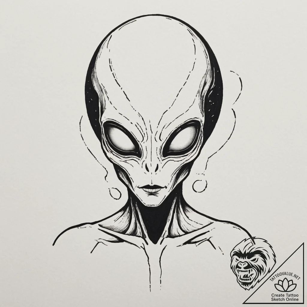 Tattoo design an alien creature's silhouette... - tattoo sketch (№1755597508_0, 19.08.2025 09:58) — tattoovalue.net