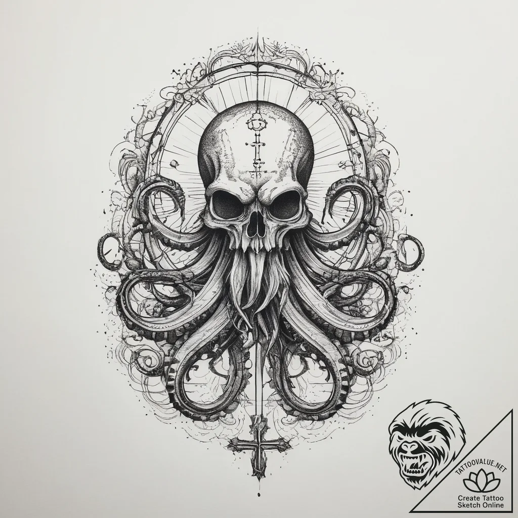 Kraken, tattoo drawing outline, detailed cros... - tattoo sketch (№1755608036_0, 19.08.2025 12:53) — tattoovalue.net