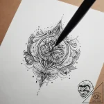 A person practicing calligraphy with a brush… – tattoo sketch (№1755608233_0, 19.08.2025 12:57) — tattoovalue.net