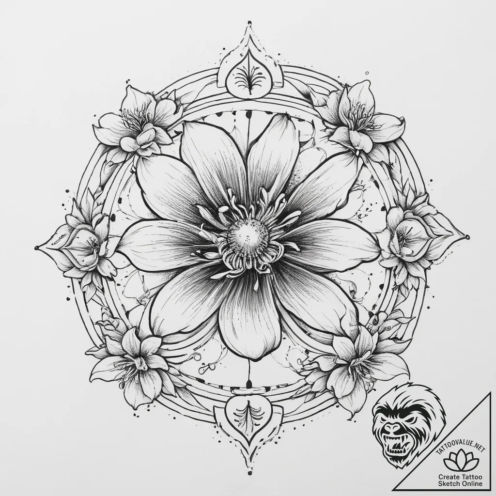 Tattoo design a zodiac flower (e.g., honeysuc... - tattoo sketch (№1755610015_0, 19.08.2025 13:26) — tattoovalue.net