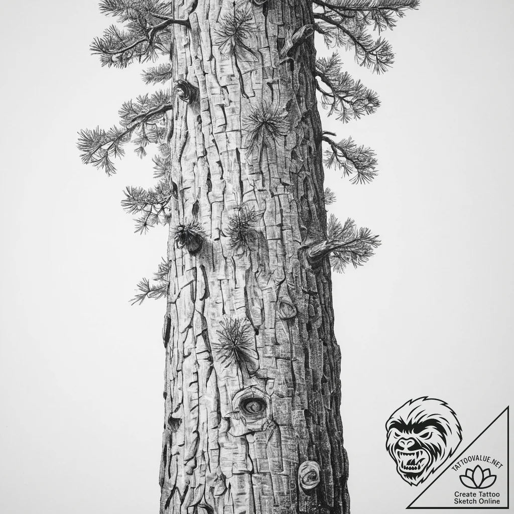 A close-up of the textured bark of a giant se... - tattoo sketch (№1755613748_0, 19.08.2025 14:29) — tattoovalue.net