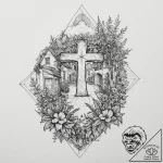 A hidden courtyard garden in the middle of a… – tattoo sketch (№1755615440_0, 19.08.2025 14:57) — tattoovalue.net