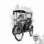 A shot of a rickshaw driver navigating a crow… – tattoo sketch (№1755617106_0, 19.08.2025 15:25) — tattoovalue.net