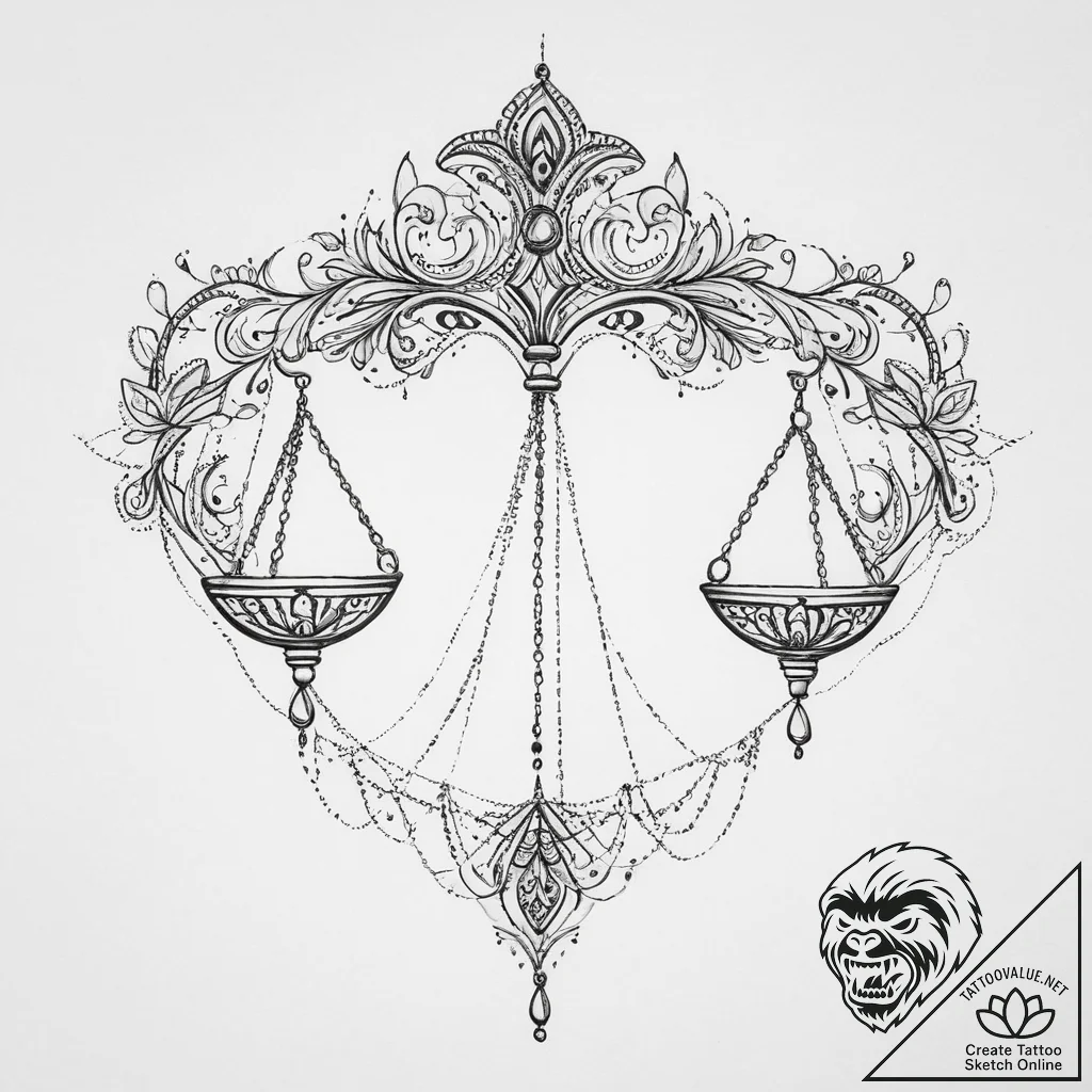 Tattoo sketch libra's scales depicted as a pe... - tattoo sketch (№1755617928_0, 19.08.2025 15:38) — tattoovalue.net