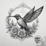 A tiny, colorful hummingbird hovering next to… – tattoo sketch (№1755619185_0, 19.08.2025 15:59) — tattoovalue.net