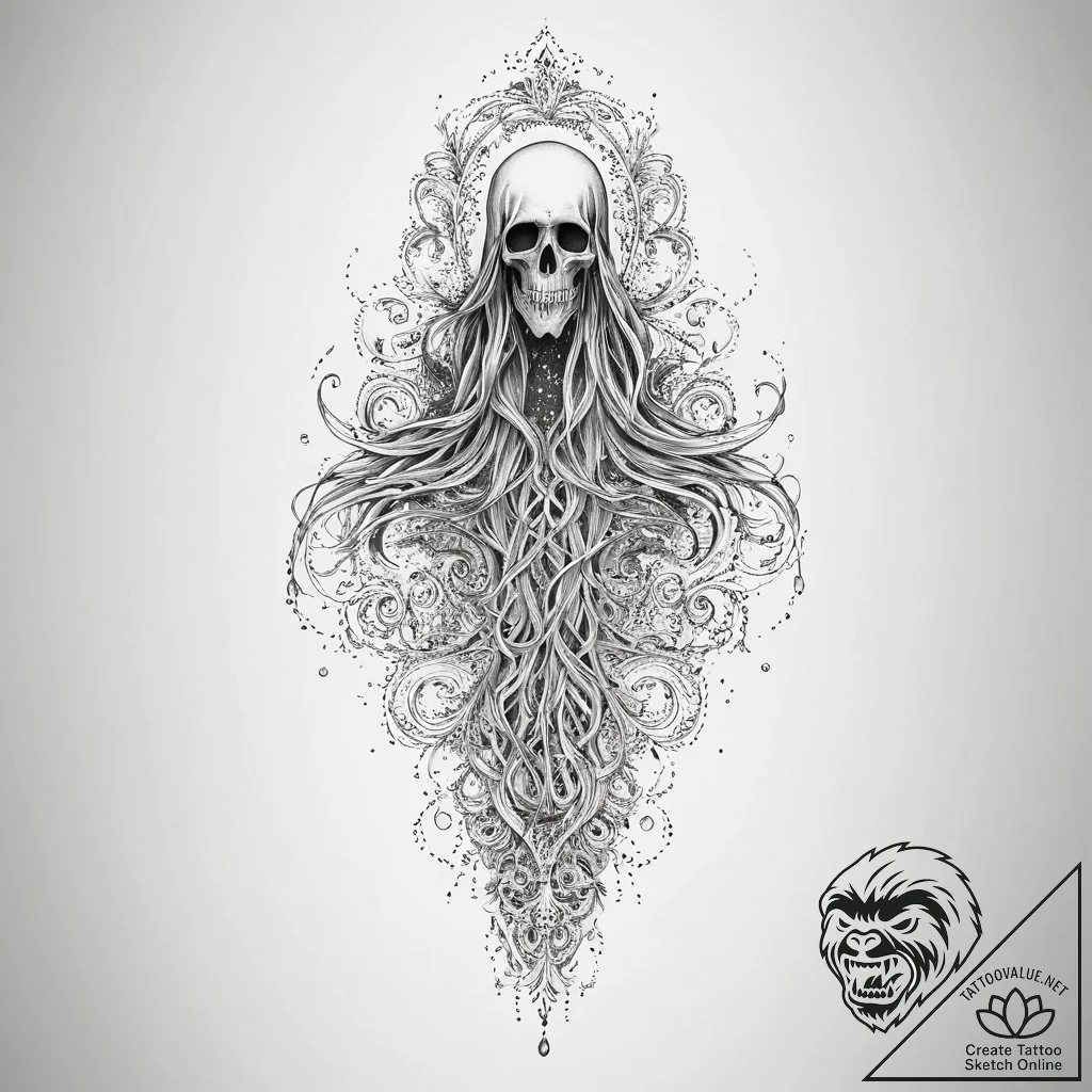A ghostly apparition in a hallway, tattoo dra... - tattoo sketch (№1755619809_0, 19.08.2025 16:10) — tattoovalue.net