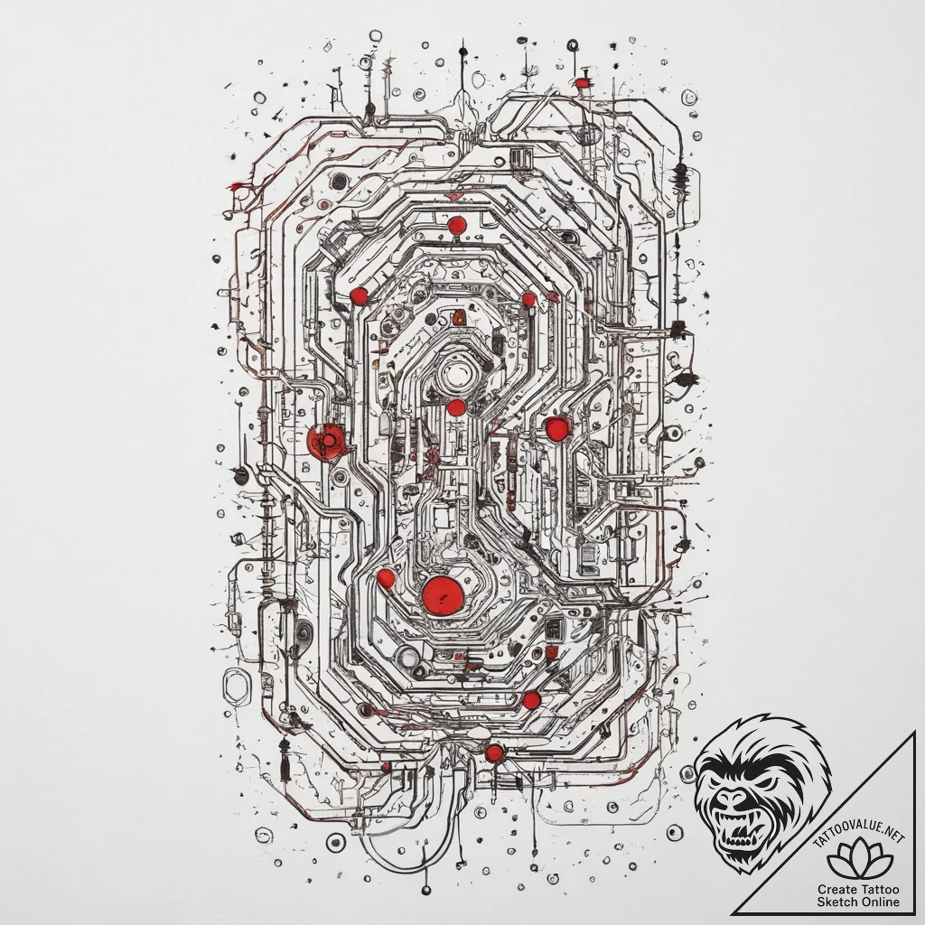Circuit board pattern, artistic tattoo sketch... - tattoo sketch (№1755620014_0, 19.08.2025 16:13) — tattoovalue.net