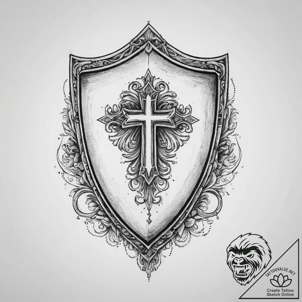 Tattoo sketch a stylized shield with a specif... - tattoo sketch (№1755621875_0, 19.08.2025 16:44) — tattoovalue.net