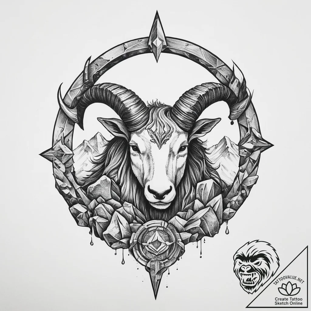 Tattoo design a capricorn symbol made of stro... - tattoo sketch (№1755622491_0, 19.08.2025 16:54) — tattoovalue.net
