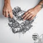 A person’s hands covered in grease, working o… – tattoo sketch (№1755622701_0, 19.08.2025 16:58) — tattoovalue.net