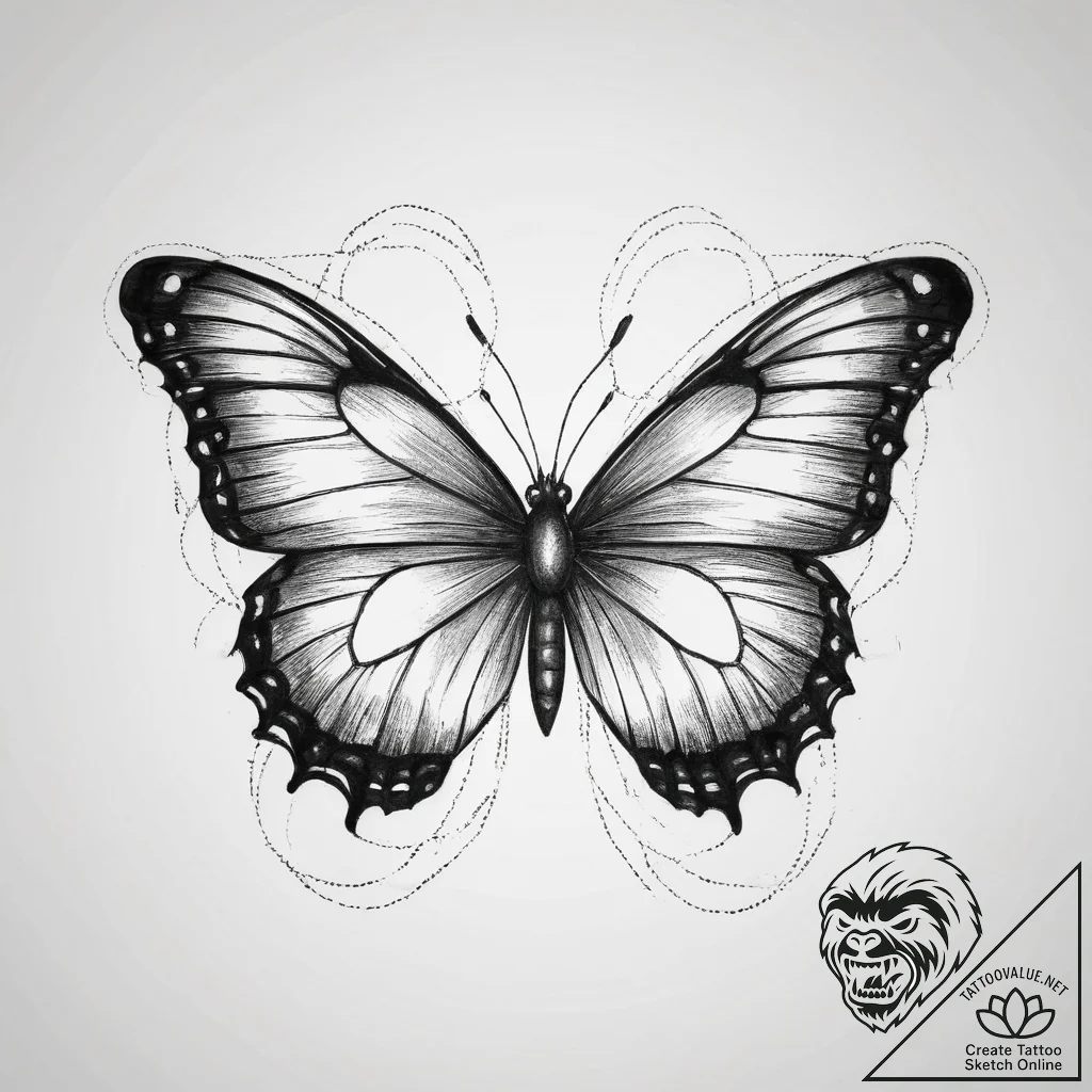 Tattoo design a single butterfly with two bod... - tattoo sketch (№1755623322_0, 19.08.2025 17:08) — tattoovalue.net