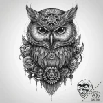 Steampunk owl with gear-feathers, tattoo sket… – tattoo sketch (№1755626018_0, 19.08.2025 17:53) — tattoovalue.net