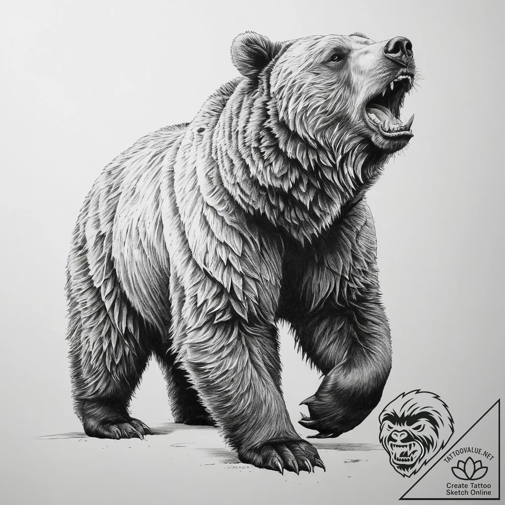 Tattoo sketch a detailed grizzly bear in a po... - tattoo sketch (№1755626424_0, 19.08.2025 18:00) — tattoovalue.net