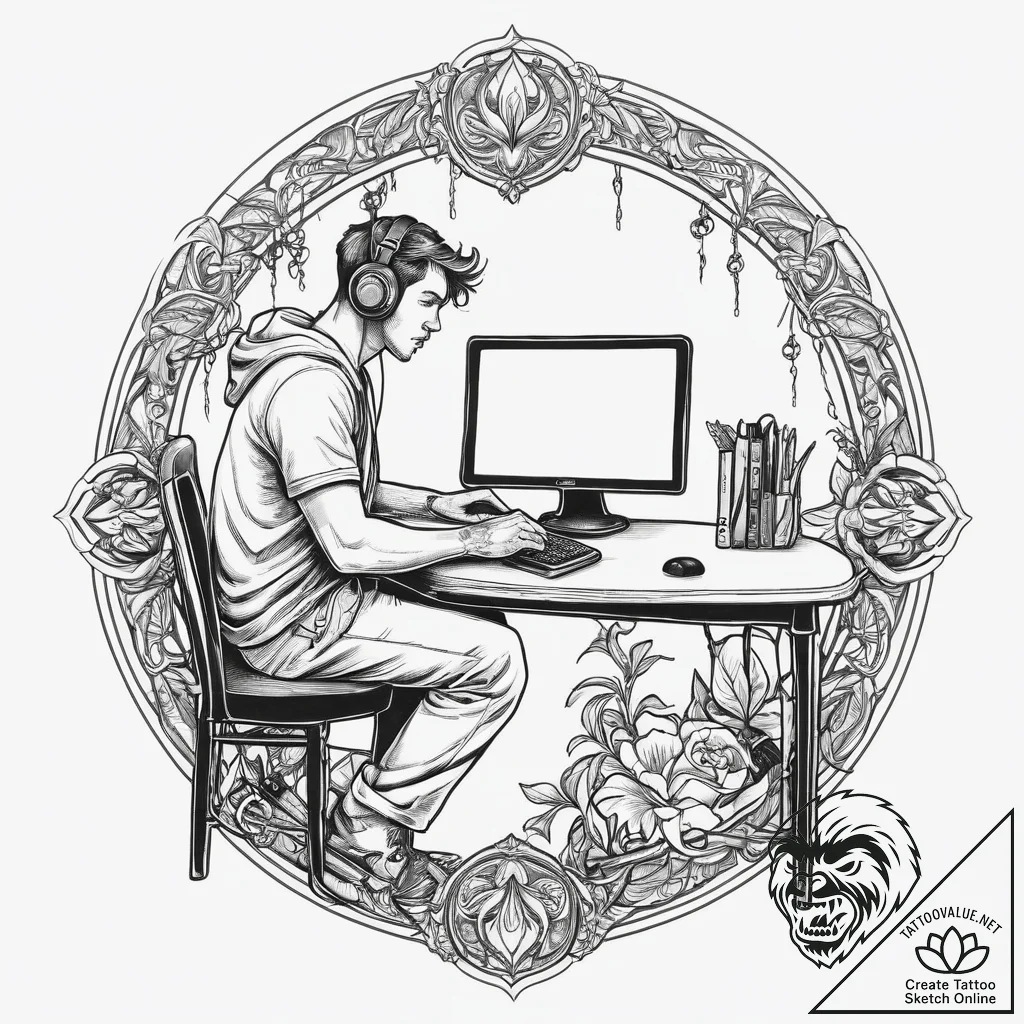 Tattoo design a minimalist silhouette of a ga... - tattoo sketch (№1755627459_0, 19.08.2025 18:17) — tattoovalue.net