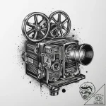 A shot from behind a movie projector in an ol… – tattoo sketch (№1755627660_0, 19.08.2025 18:21) — tattoovalue.net