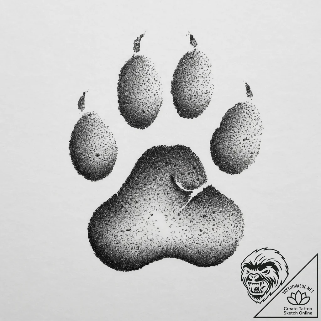 A close-up of a dog's paw print in wet sand.,... - tattoo sketch (№1755627881_0, 19.08.2025 18:24) — tattoovalue.net
