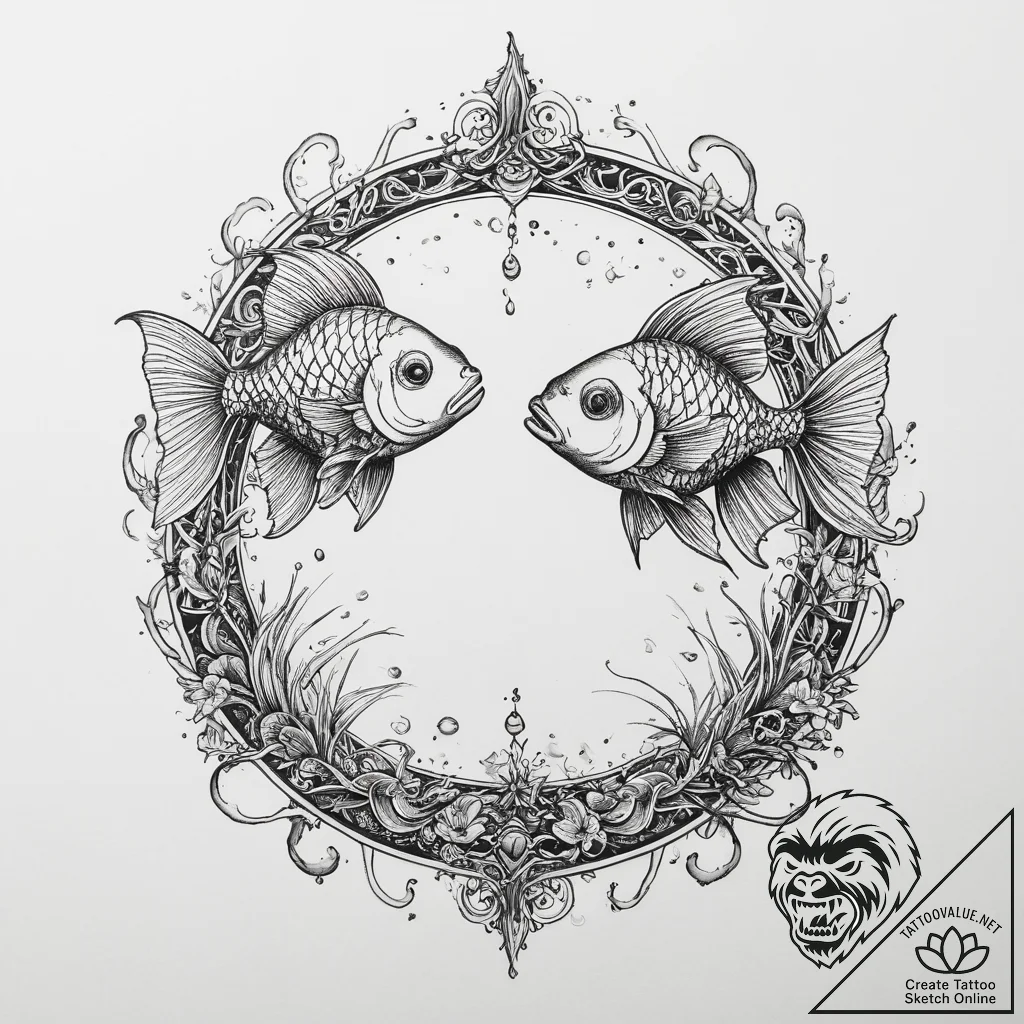 Tattoo design pisces fish wearing tiny snorke... - tattoo sketch (№1755630179_0, 19.08.2025 19:02) — tattoovalue.net