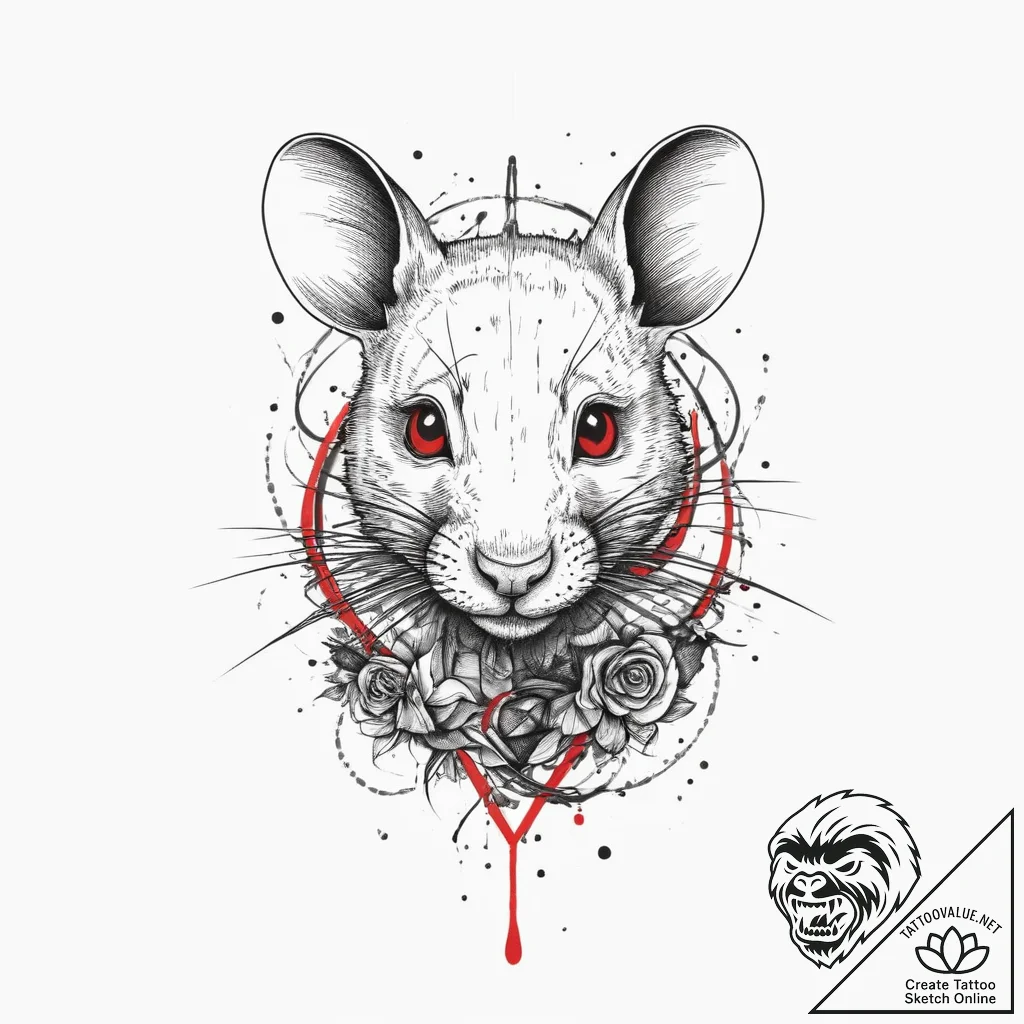 Rat, tattoo drawing outline, trash polka tatt... - tattoo sketch (№1755631214_0, 19.08.2025 19:20) — tattoovalue.net