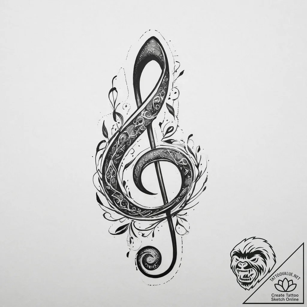 Treble clef, tattoo sketch design, on a clean... - tattoo sketch (№1755631422_0, 19.08.2025 19:23) — tattoovalue.net