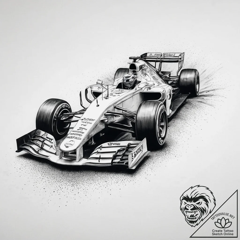 A formula 1 race car speeding down the track,... - tattoo sketch (№1755631626_0, 19.08.2025 19:27) — tattoovalue.net