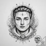 Tattoo sketch: a portrait of dazhbog, his fac… – tattoo sketch (№1755632890_0, 19.08.2025 19:48) — tattoovalue.net