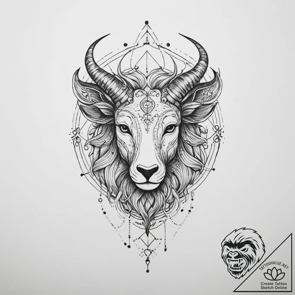 Tattoo sketch a neo-traditional zodiac animal... - tattoo sketch (№1755634962_0, 19.08.2025 20:22) — tattoovalue.net