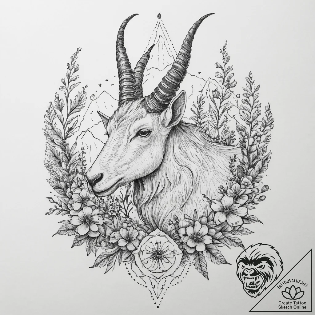 Tattoo design a capricorn goat-fish, with mou... - tattoo sketch (№1755635378_0, 19.08.2025 20:29) — tattoovalue.net