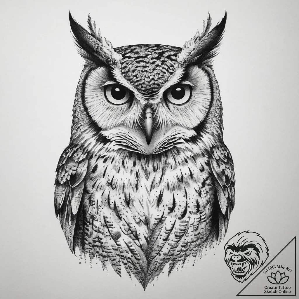 Owl, tattoo line art, black and grey tattoo s... - tattoo sketch (№1755636020_0, 19.08.2025 20:40) — tattoovalue.net