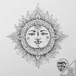 Tattoo design a hand-drawn sun and moon on op… – tattoo sketch (№1755636435_0, 19.08.2025 20:47) — tattoovalue.net