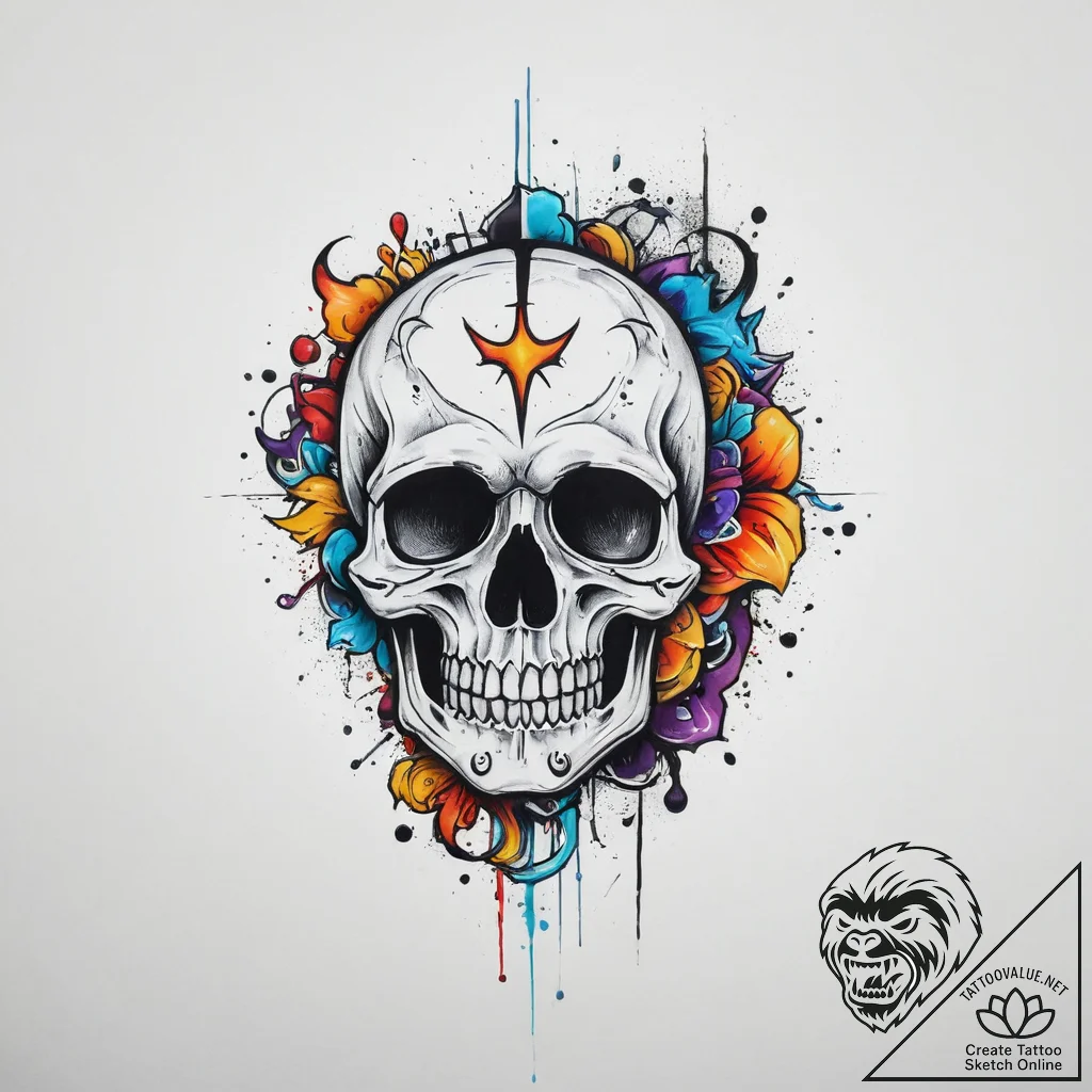 Death with oblique, artistic tattoo sketch, v... - tattoo sketch (№1755636850_0, 19.08.2025 20:54) — tattoovalue.net