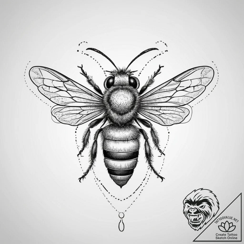 Tattoo design a small, intricate bee, symboli... - tattoo sketch (№1755637885_0, 19.08.2025 21:11) — tattoovalue.net