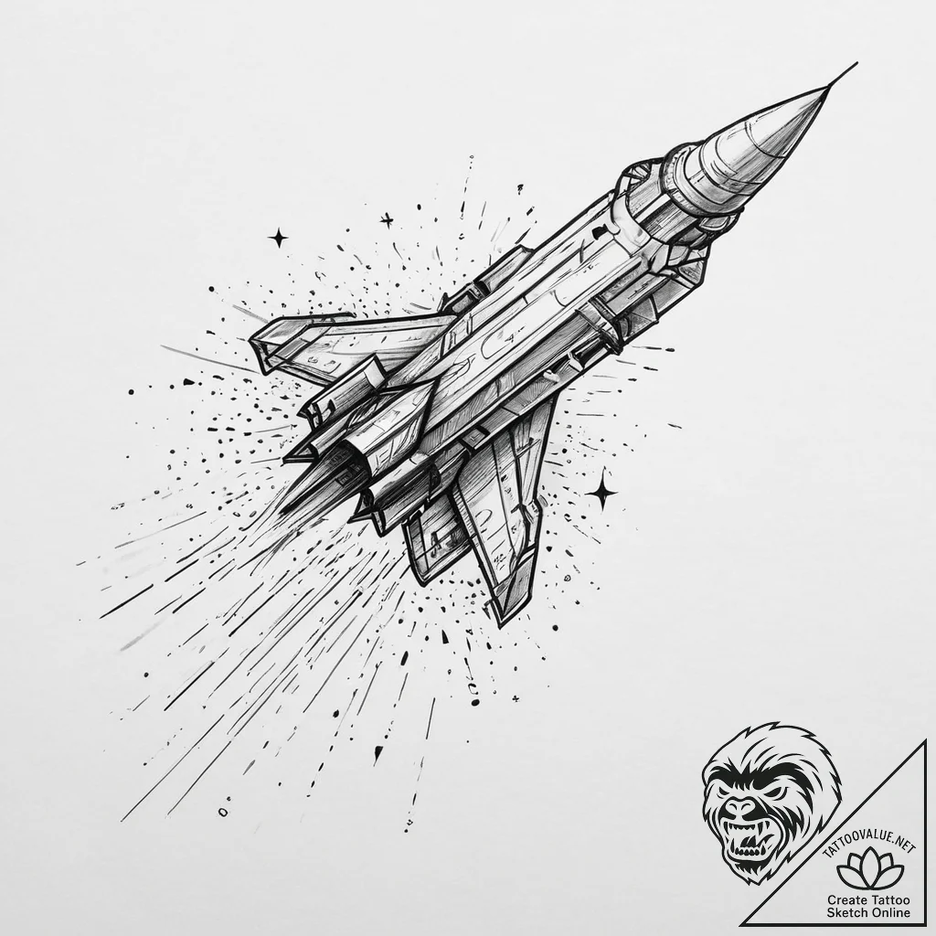 Tattoo design a retro pixelated spaceship fly... - tattoo sketch (№1755638093_0, 19.08.2025 21:14) — tattoovalue.net