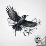 A raven unravelling into a ribbon of ink – tattoo sketch (№1755639132_0, 19.08.2025 21:32) — tattoovalue.net
