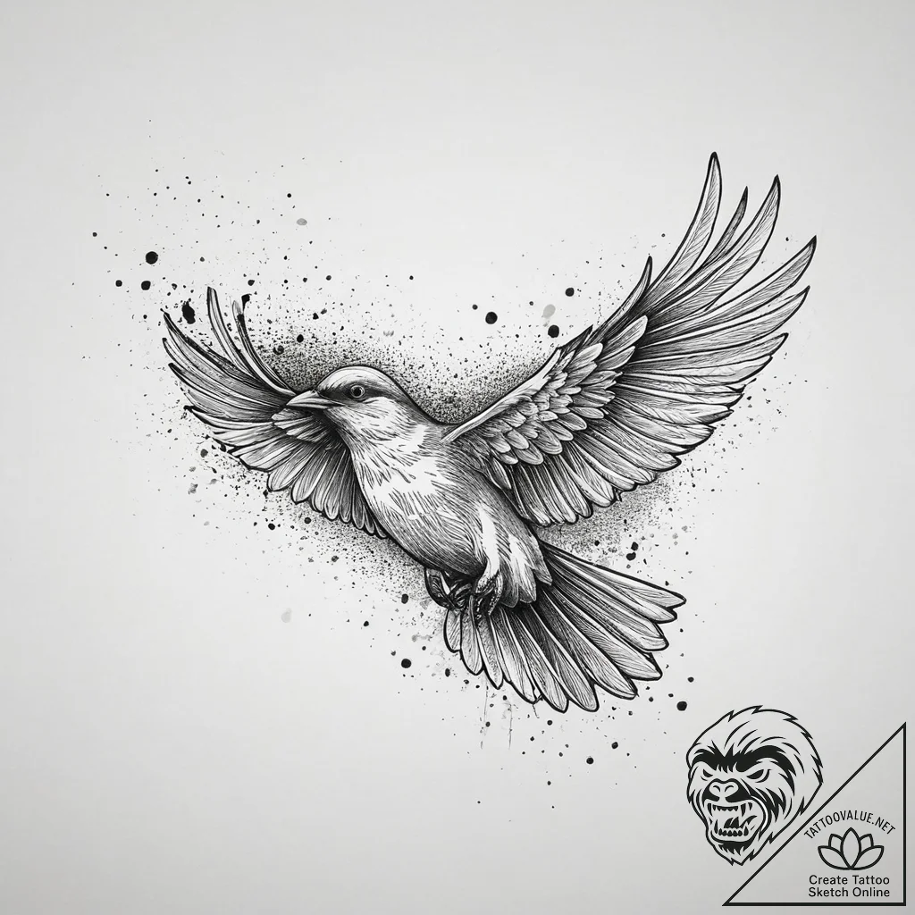Tattoo sketch a cloud turning into a bird in... - tattoo sketch (№1755639544_0, 19.08.2025 21:39) — tattoovalue.net