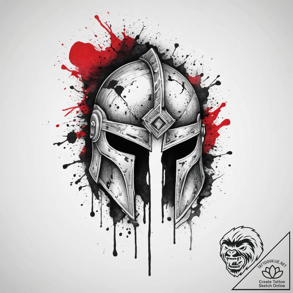 Tattoo sketch a stylized spartan helmet with... - tattoo sketch (№1755639751_0, 19.08.2025 21:42) — tattoovalue.net