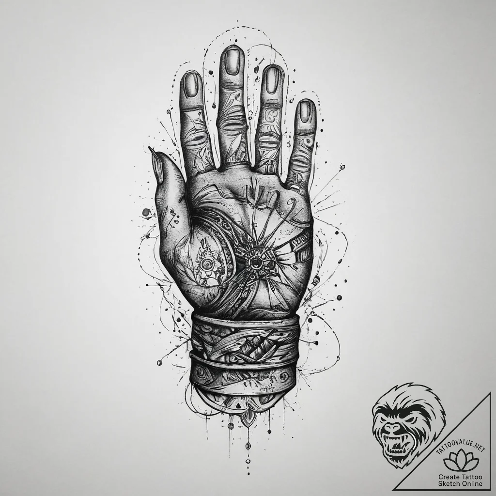 Tattoo sketch a vr glove with intricate senso... - tattoo sketch (№1755640582_0, 19.08.2025 21:56) — tattoovalue.net